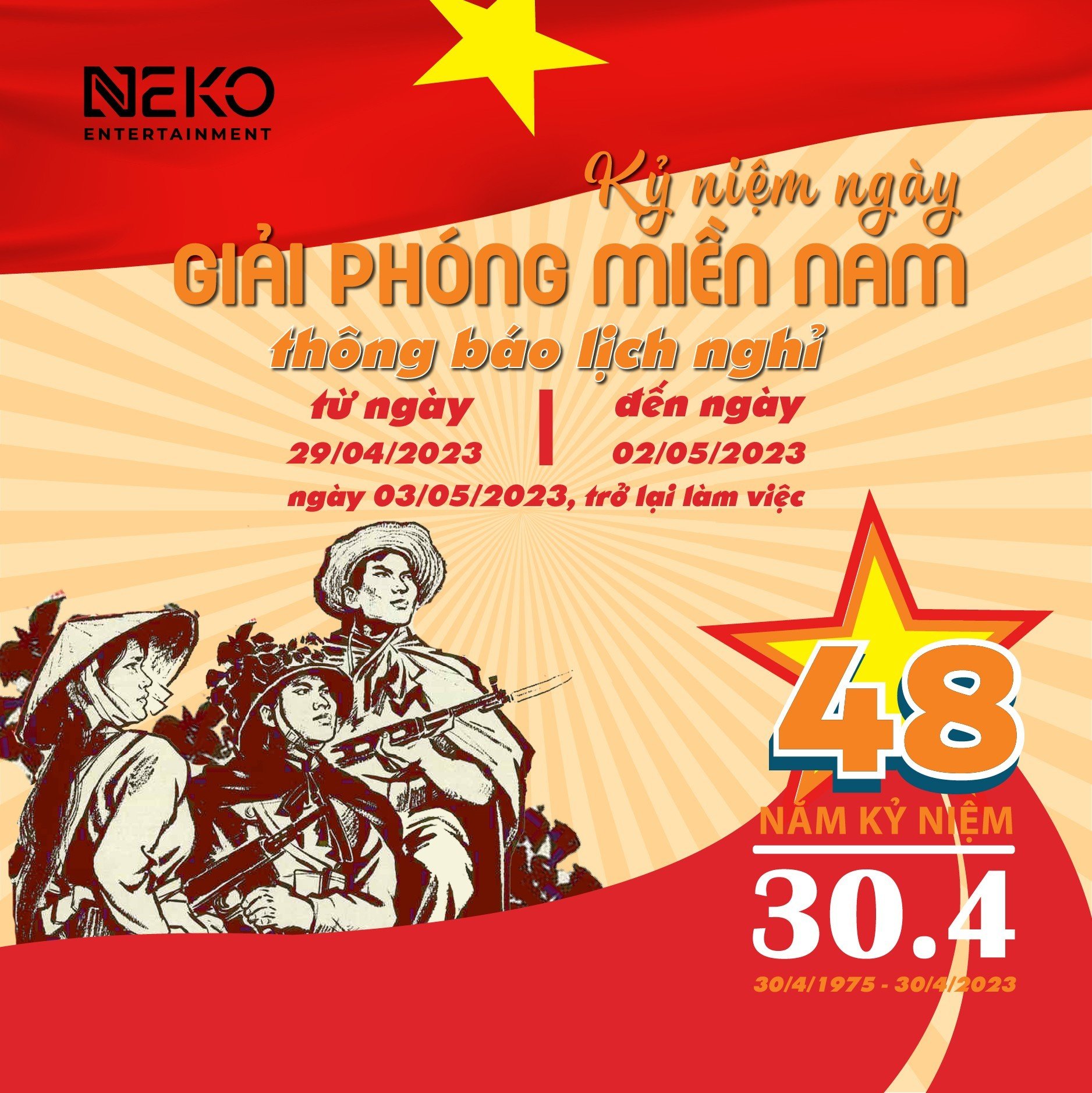 THÔNG BÁO LỊCH NGHỈ LỄ 30/4 – 1/5